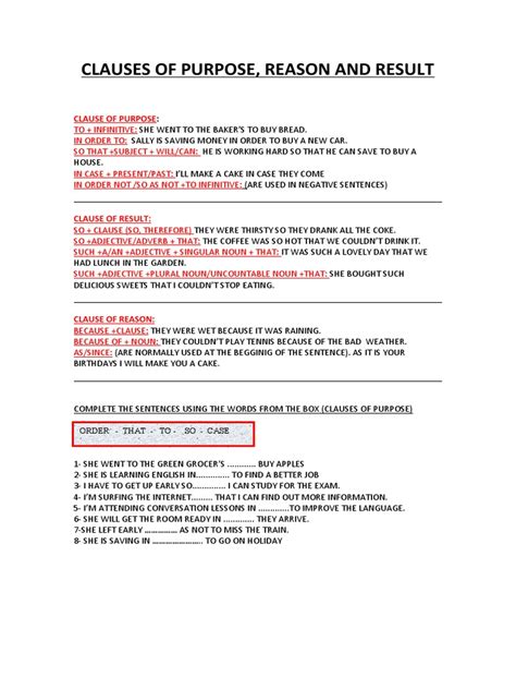 clauses of result|clauses of purpose exercises.